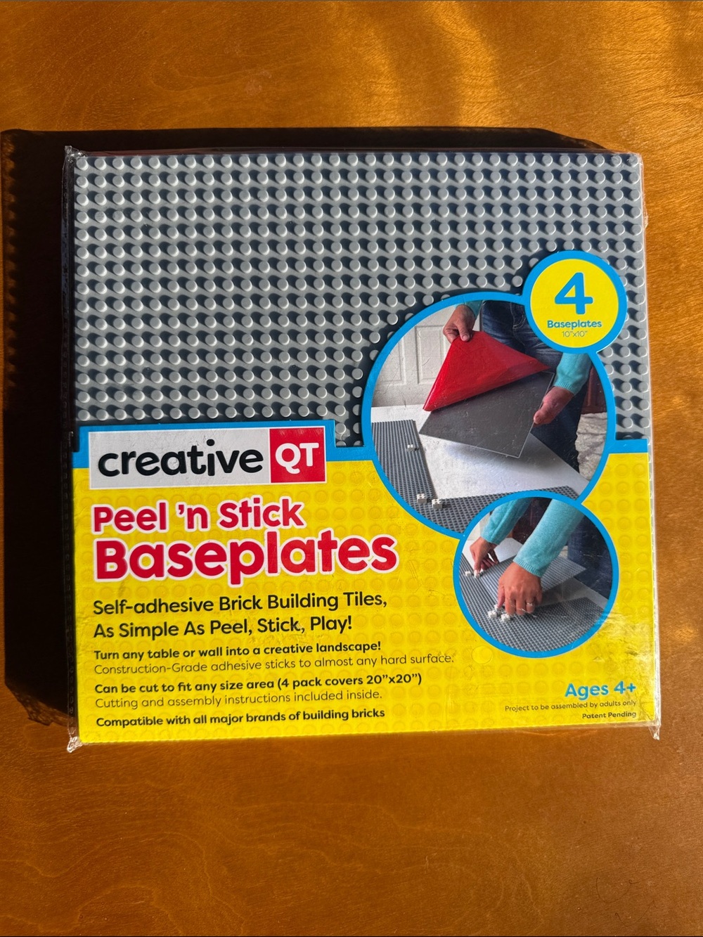 Peel 'n Stick Baseplates - Gray Self-Adhesive Building Tiles (4 Pack)